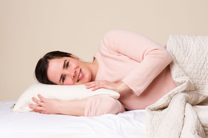 ComfyComfy buckwheat hull pillow comfy side sleeper woman on pillow